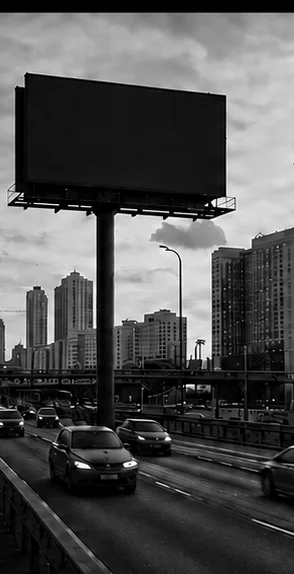 Pusty billboard nad ruchliwą trasą wylotową, zdjęcie czarno-białe